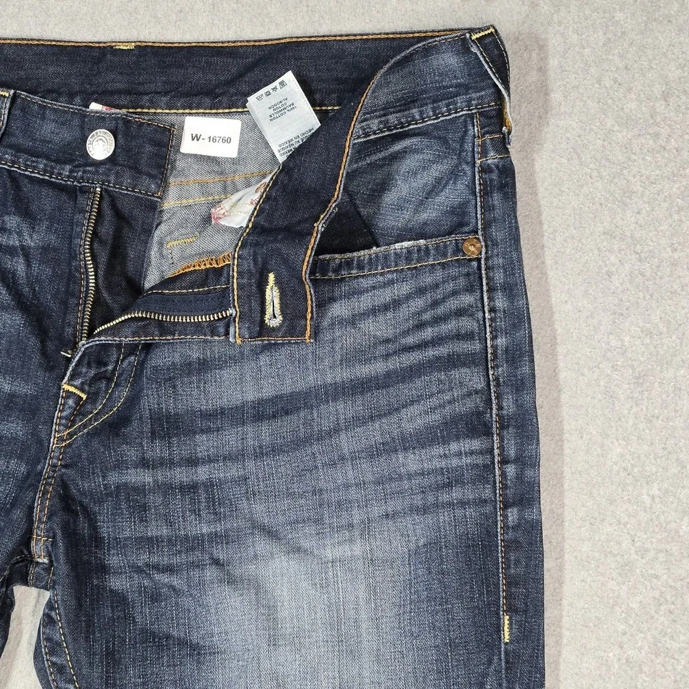 True Religion Men Jeans 38 Blue Denim Embroidered Ricky No Flap 33
